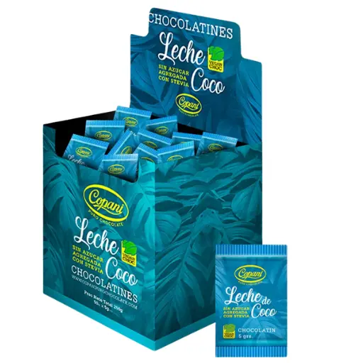 Caja de 50 chocolatines leche de coco copani 50gr